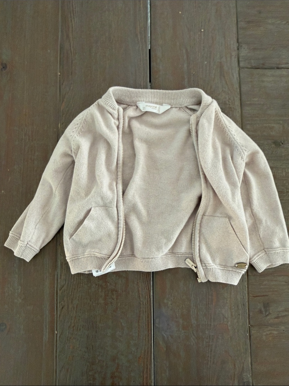 Mayoral Light Taupe Zip Front Knit Hoodie